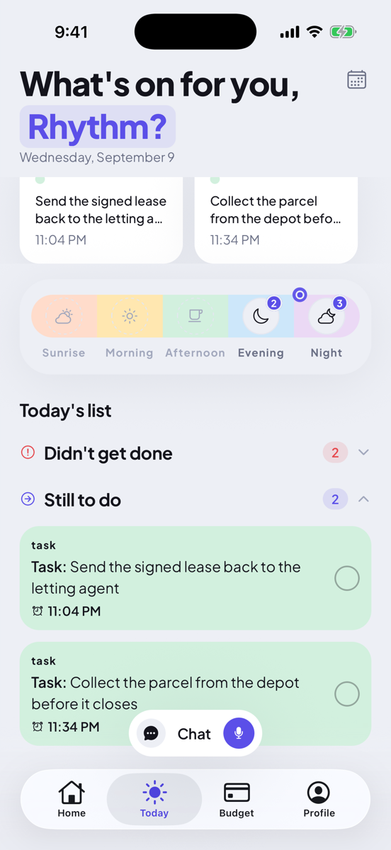 Today screen showing items that were not done collected into their own section instead of disappearing.